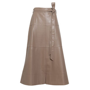 Hudley Belted Vegan Leather Midi Skirt