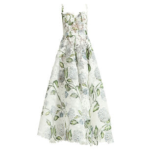 Sleeveless Porcelain Flowers Guipure Cocktail Midi Dress