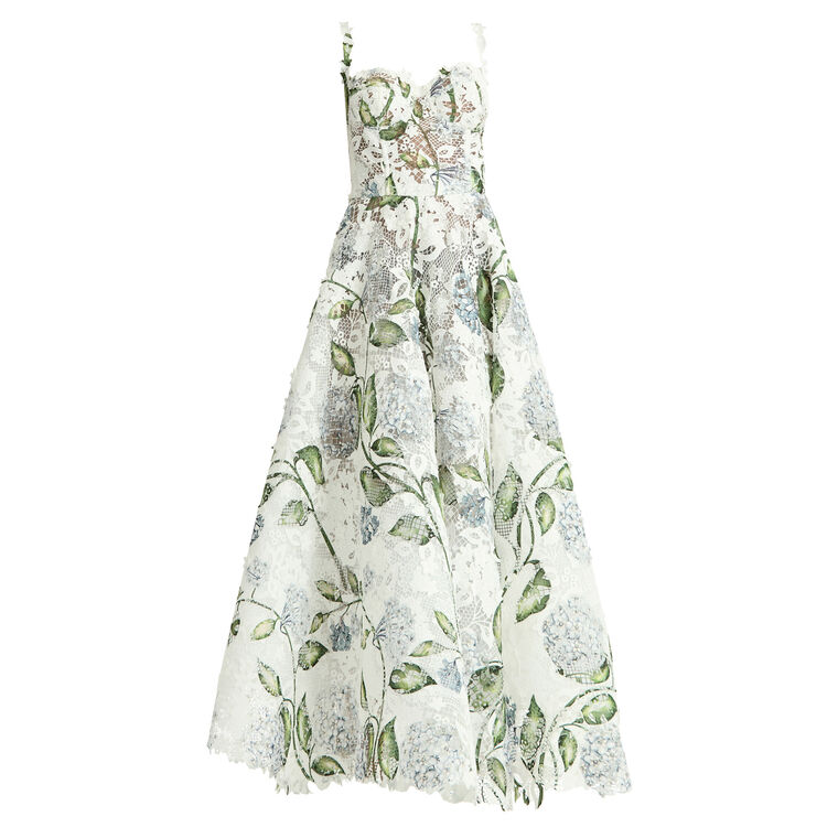 Sleeveless Porcelain Flowers Guipure Cocktail Midi Dress image number null