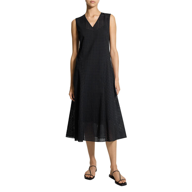 Sleeveless Eyelet-Embroidered Cotton Midi Dress image number null