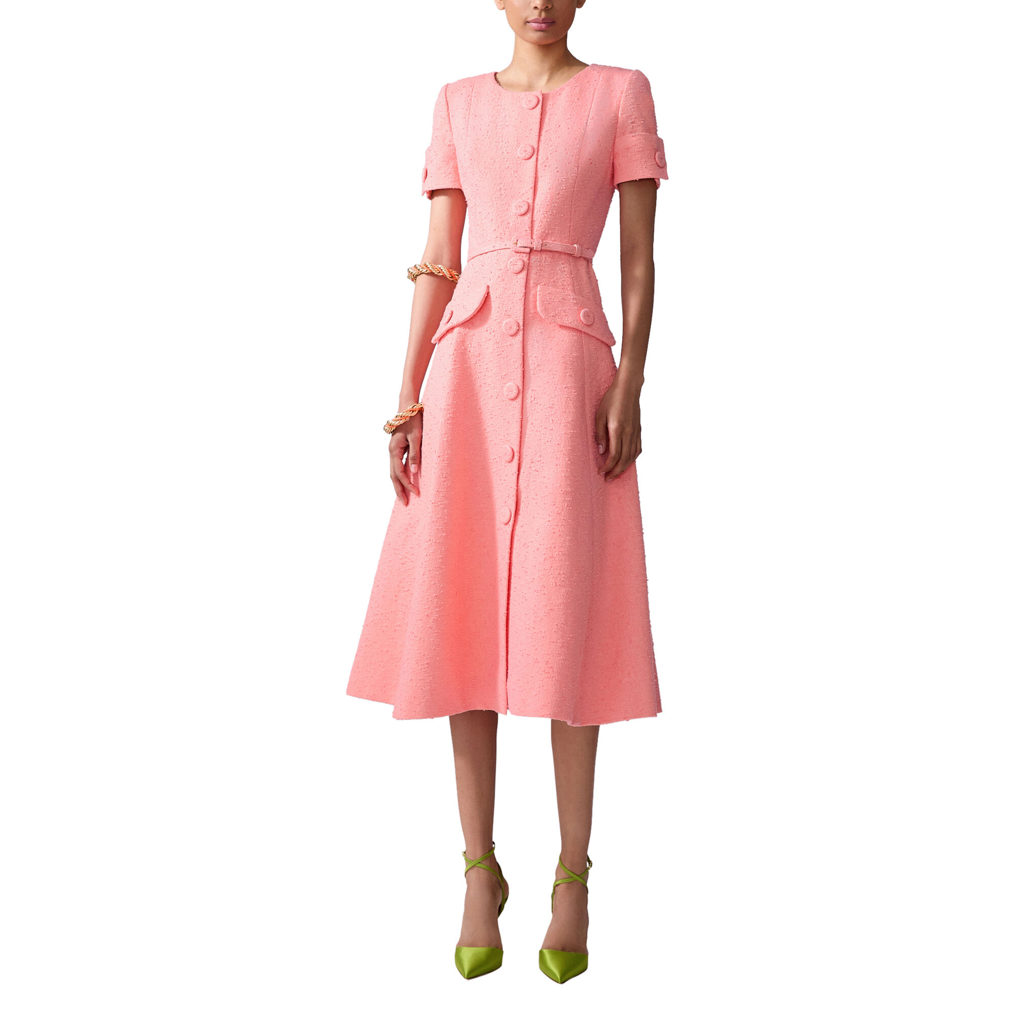 Embroidered Slub-Cotton Midi Dress