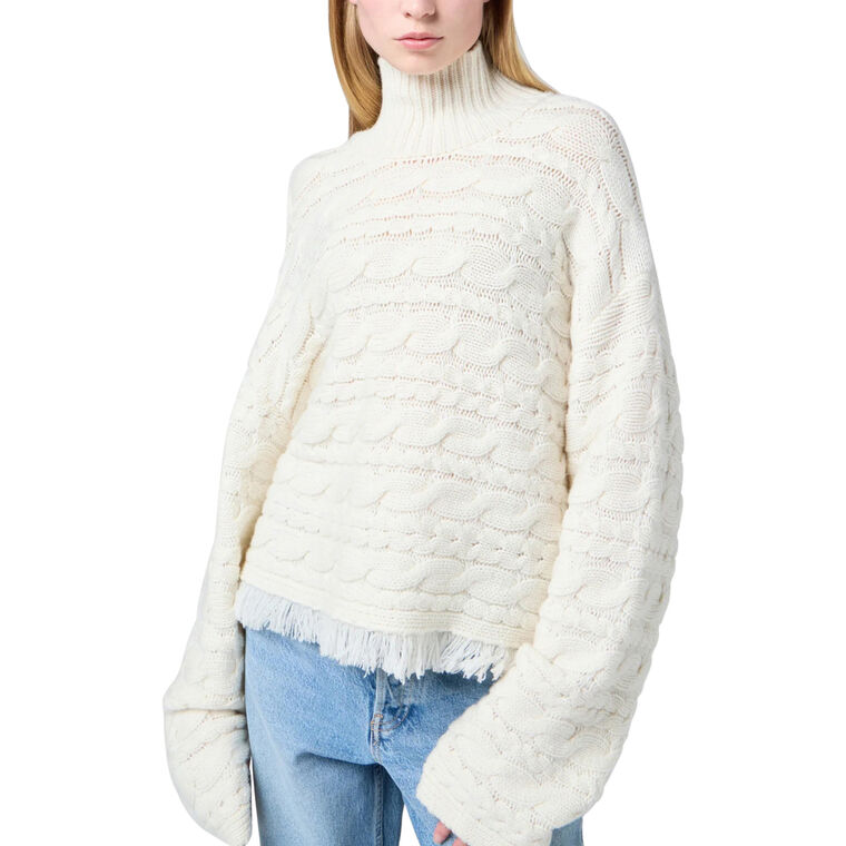 Cropped Cable Long Sleeve Turtleneck Sweater image number null