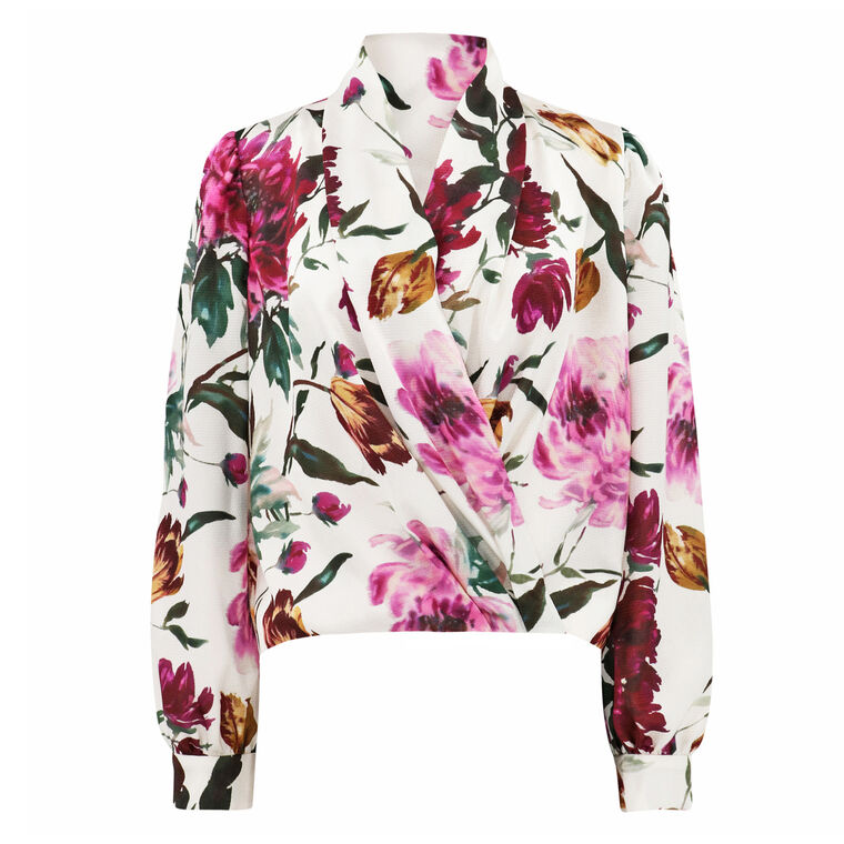 Jackie Floral Print Long Sleeve Satin Top image number null