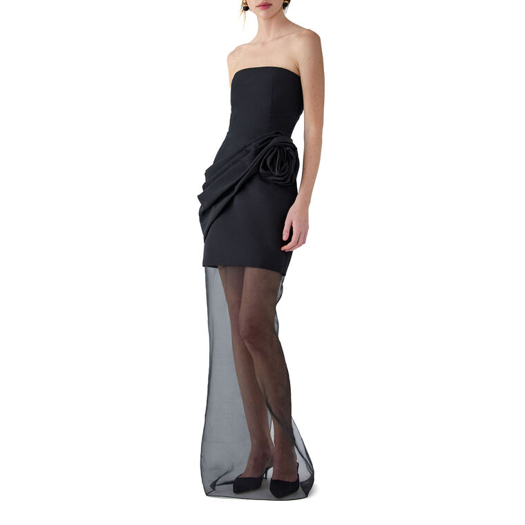 Strapless Draped Gown With Sheer Organza Skirt image number null