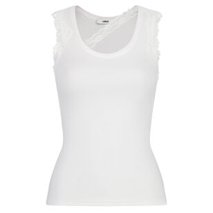 Ribbed Tank Top With Lace Trim Neckline