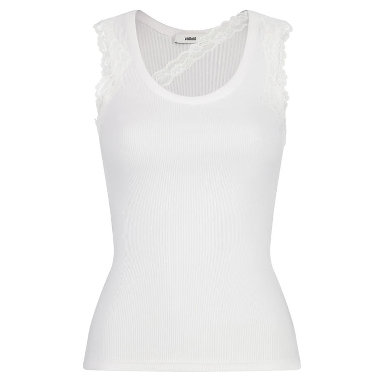 Ribbed Tank Top With Lace Trim Neckline image number null