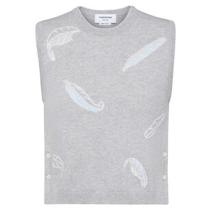 Feather Intarsia Cashmere Cropped Shell Top