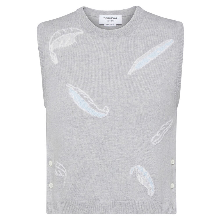 Feather Intarsia Cashmere Cropped Shell Top image number null