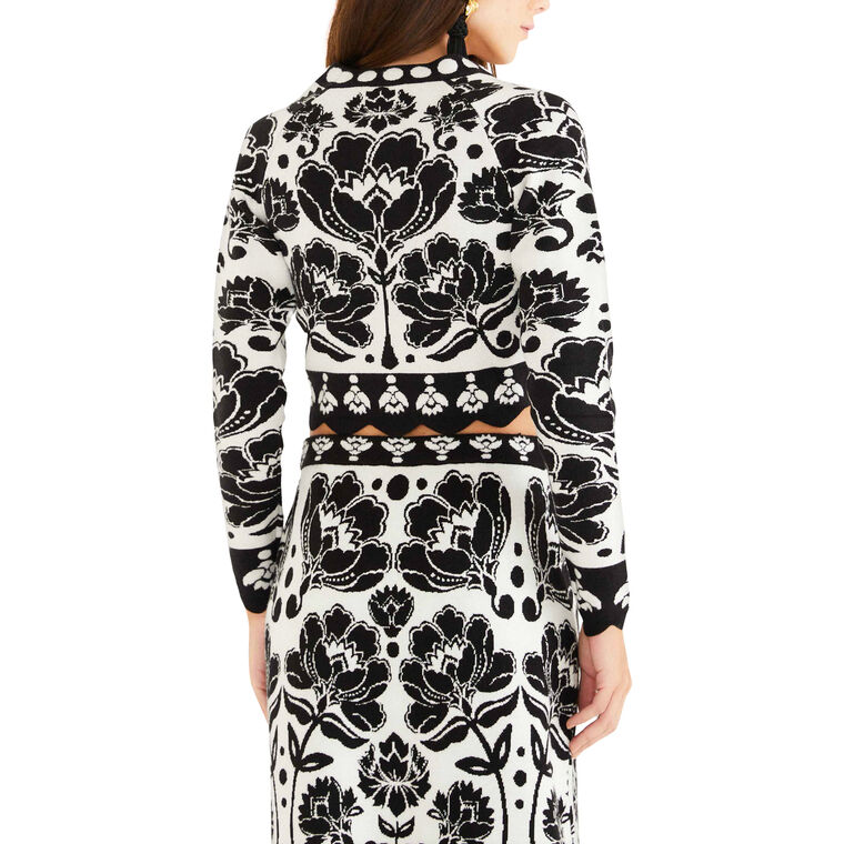 Floral Arabesque Print Long Sleeve Knit Top image number null