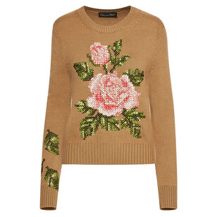 English Rose Embroidered Pullover Sweater