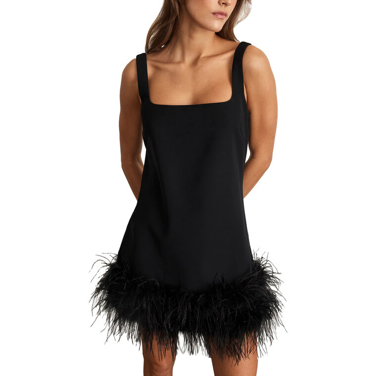 Barton Sleeveless Feather-Trim Mini Dress image number null