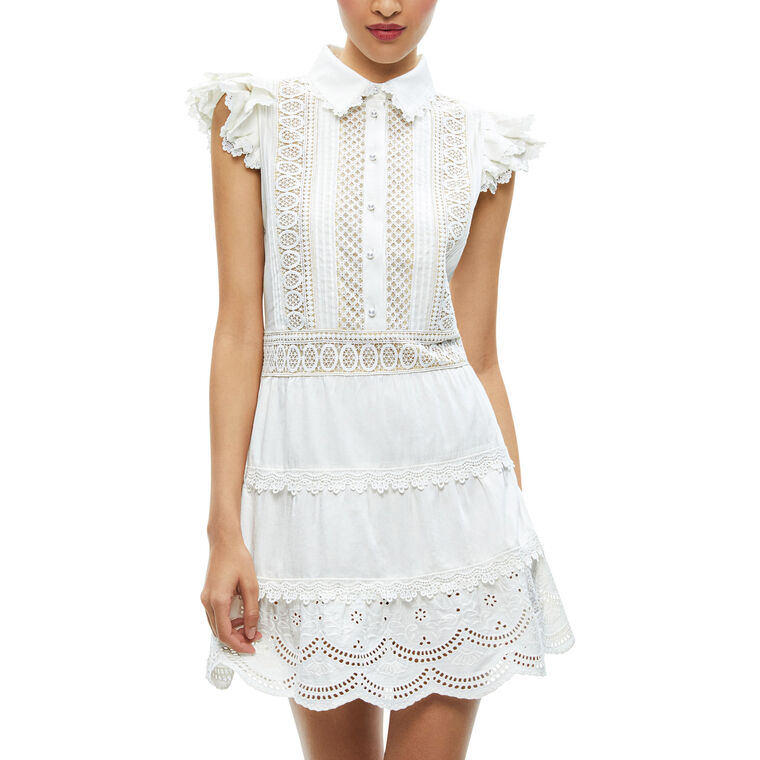 Meeko Embroidered Ruffle Sleeve Shirt Dress image number null