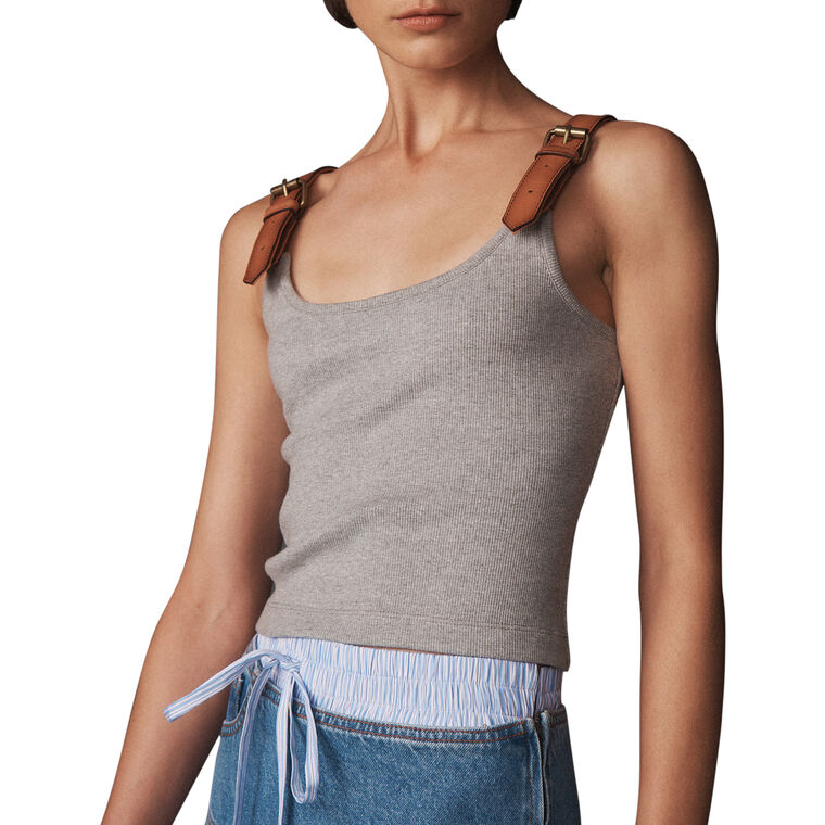 Leather Strap Cropped Tank Top image number null