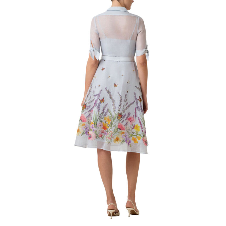 Silk Linen Short Sleeve Border Print Dress image number null