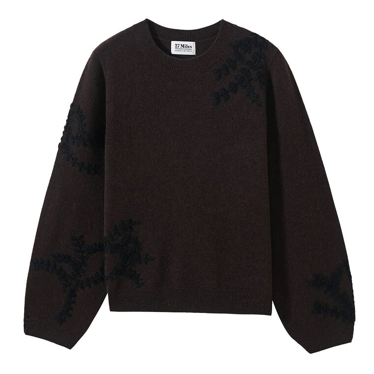 Pelta Floral Embroidery Crewneck Cashmere Sweater image number null