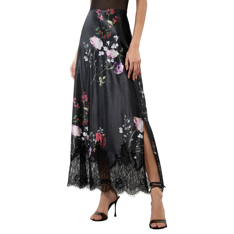 Maeve Velvet Midi Slip Skirt With Lace Trim image number null