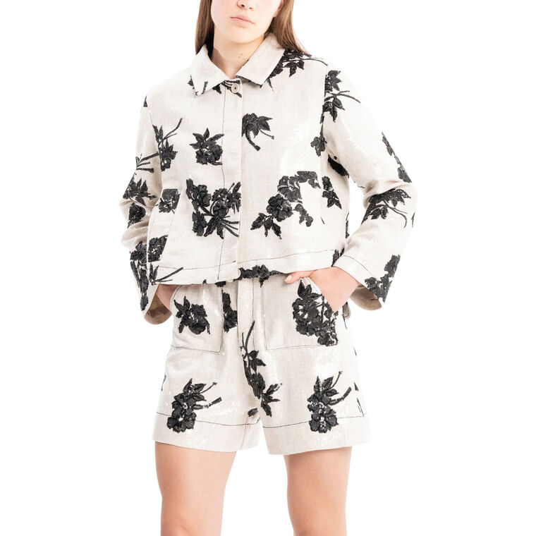 Floral Sequin Embellished Cropped Jacket image number null