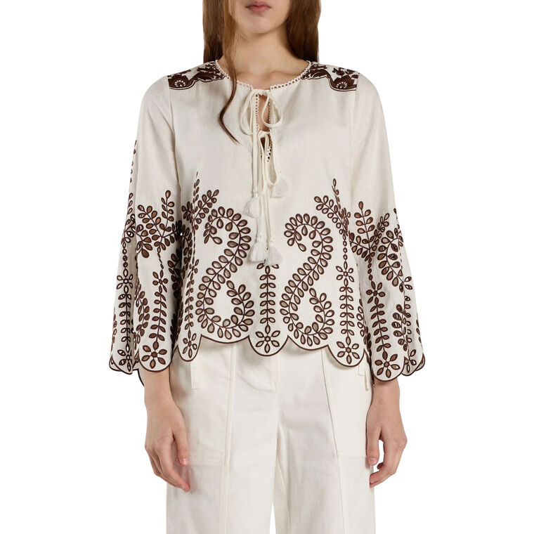 Kora Lantern Sleeve Embroidery Blouse image number null