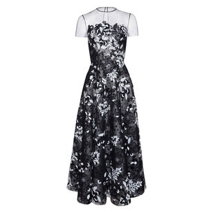 Illusion Neckline Short Sleeve Floral Midi Dress