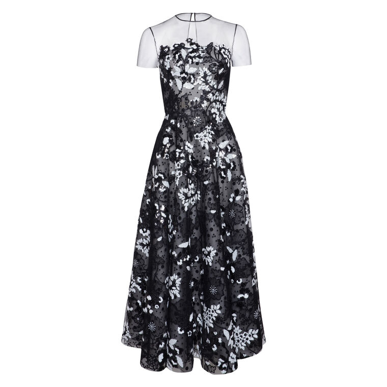 Illusion Neckline Short Sleeve Floral Midi Dress image number null