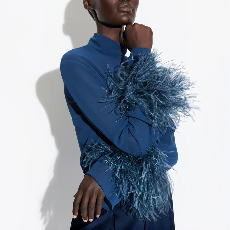 Georgette High Neck Top With Feathers image number null