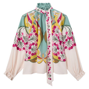 Cerere Long Sleeve Silk Placee Blouse