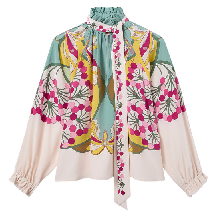 Cerere Long Sleeve Silk Placee Blouse image number null