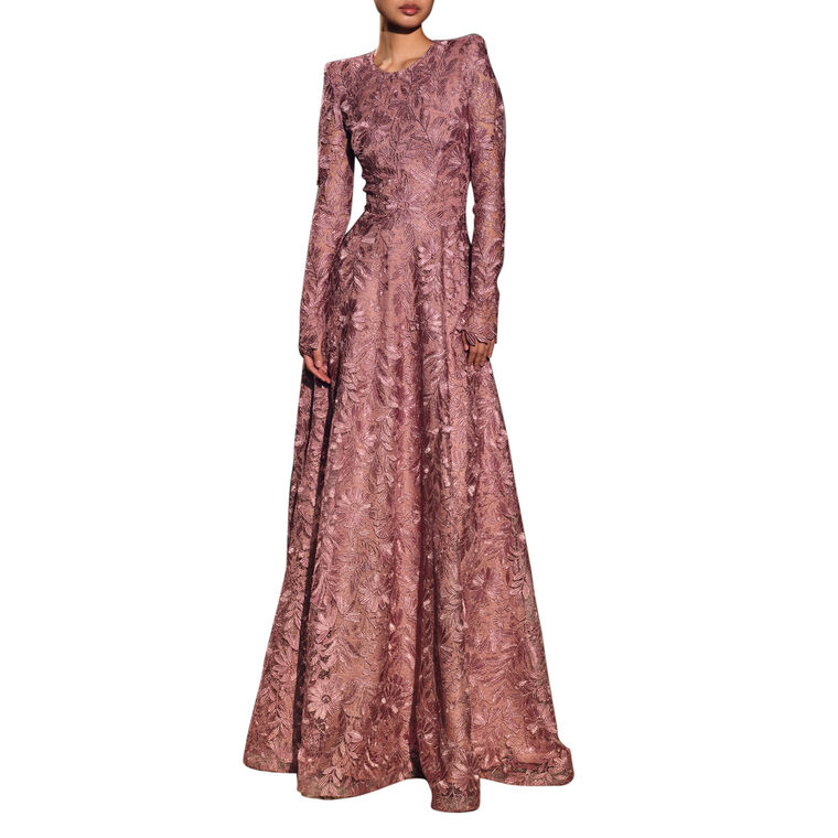 Metallic Lace Long Sleeve Gown image number null