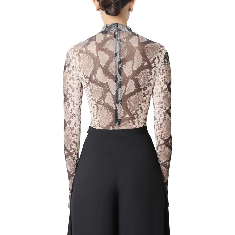 Long Sleeve Printed Mesh Mock Neck Bodysuit image number null