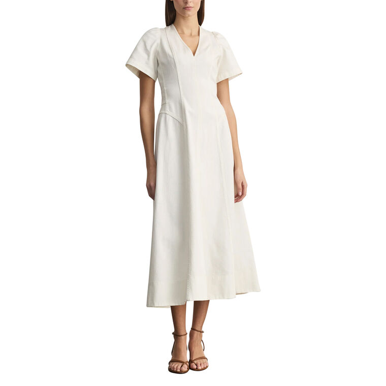 Renzo Short Sleeve V-Neck Denim Midi Dress image number null