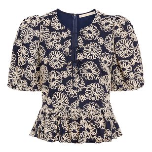 Estella Embroidered Short Sleeve Peplum Top