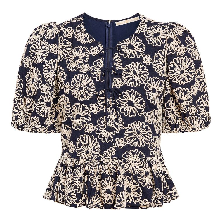 Estella Embroidered Short Sleeve Peplum Top image number null