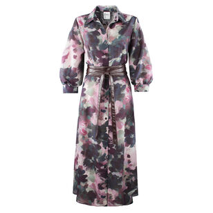 Pilar 3/4 Sleeve Watercolor Print Belted Button-Front Maxi Dress