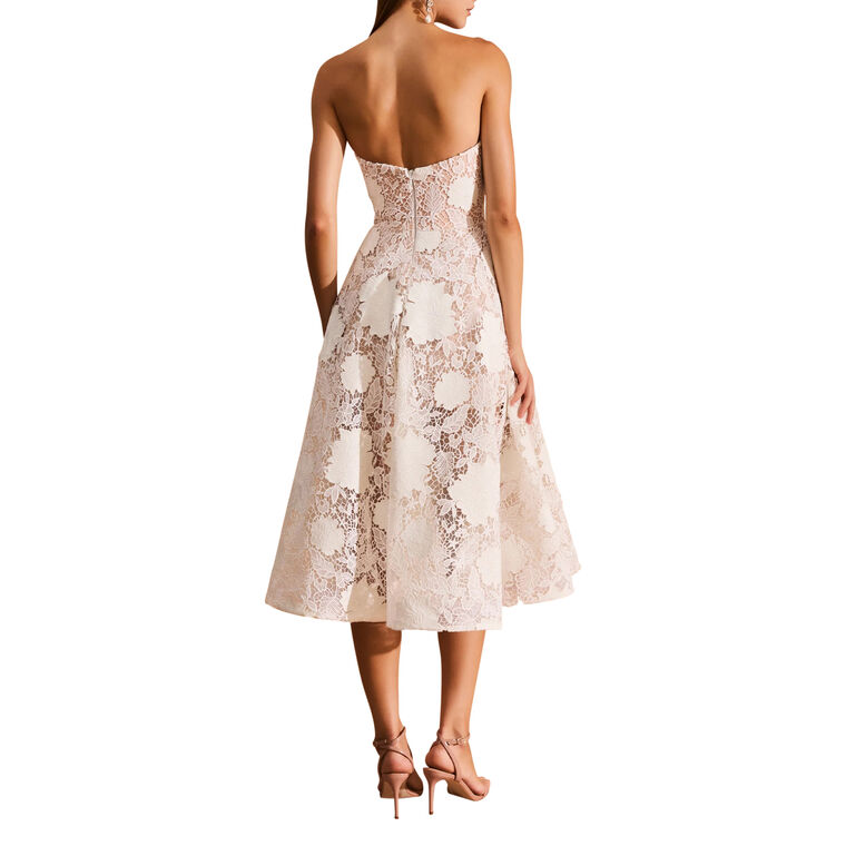 Cassandra Strapless Floral Lace Midi Dress image number null