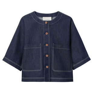 Chambray Short Sleeve Button-Front Cropped Jacket