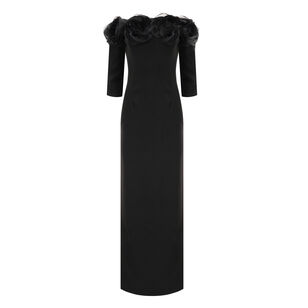 Crepe 3D Flower Off The Shoulder Gown