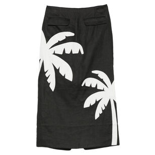 Palm Tree Embroidered Linen Maxi Skirt