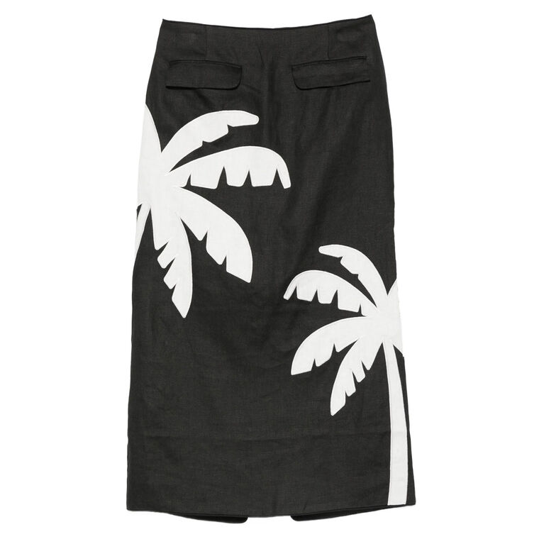 Palm Tree Embroidered Linen Maxi Skirt image number null