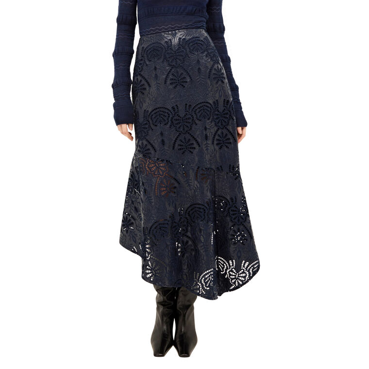 Casey Eyelet Vegan Leather Midi Skirt image number null