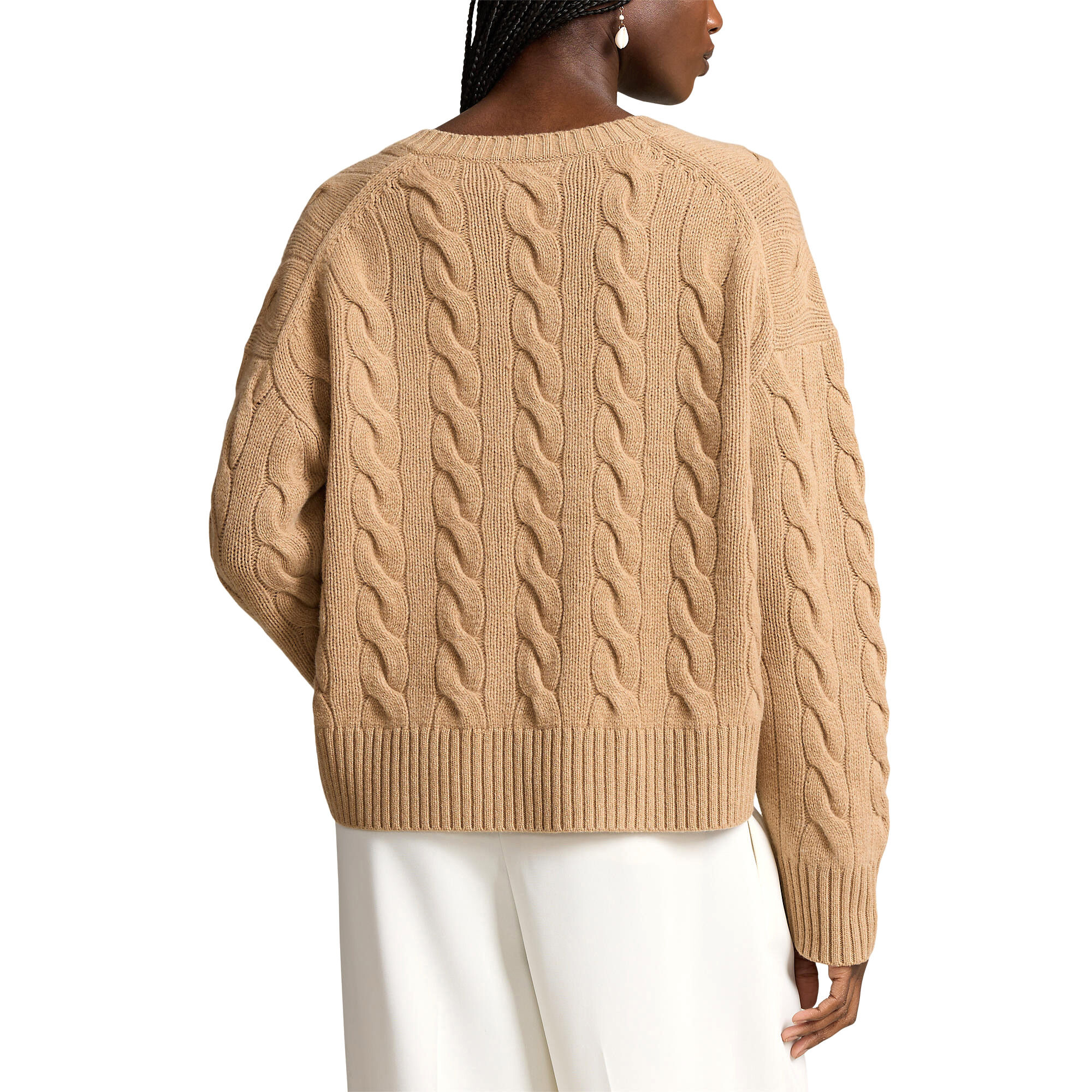 Cable-Knit Wool-Cashmere V-Neck Sweater