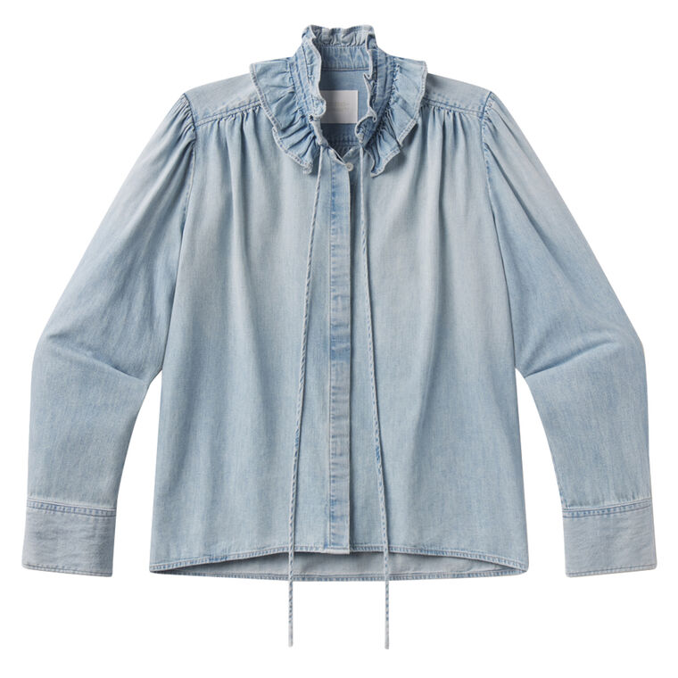Calista Long Sleeve Frill Collar Denim Shirt image number null