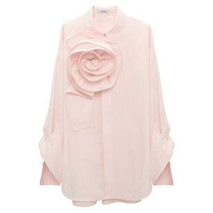 Cotton Poplin Power Blouse With Removable Rose Brooch