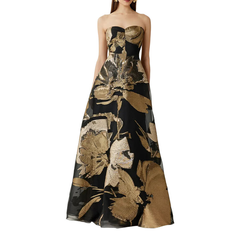 Strapless Metallic Jacquard Gown image number null
