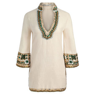 Eleonora Split Neck Embellished Tunic Dress