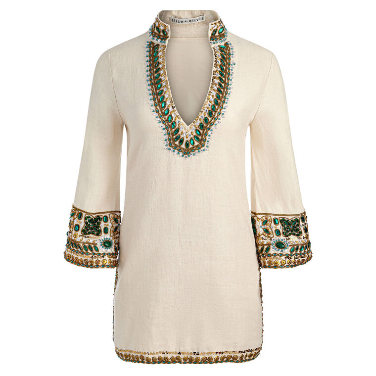 Eleonora Split Neck Embellished Tunic Dress image number null