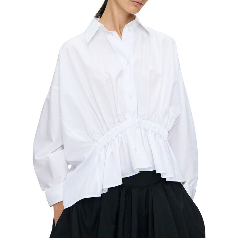 Tarquina Long Sleeve Gathered Peplum Button Down Blouse image number null