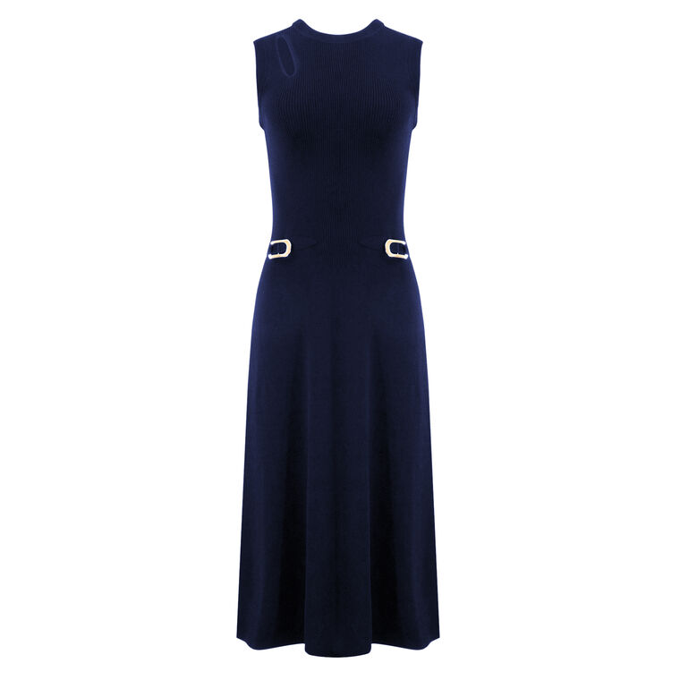 Fleur Sleeveless Buckle Detail Midi Dress image number null