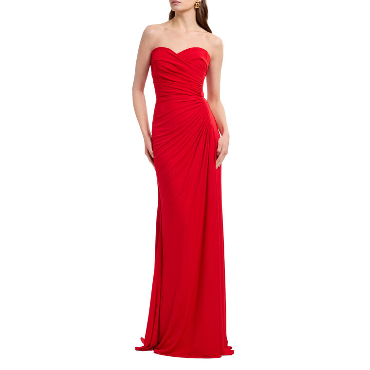 Strapless Draped Jersey Long Dress image number null