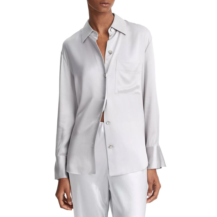 Silk Relaxed Chest-Pocket Blouse image number null