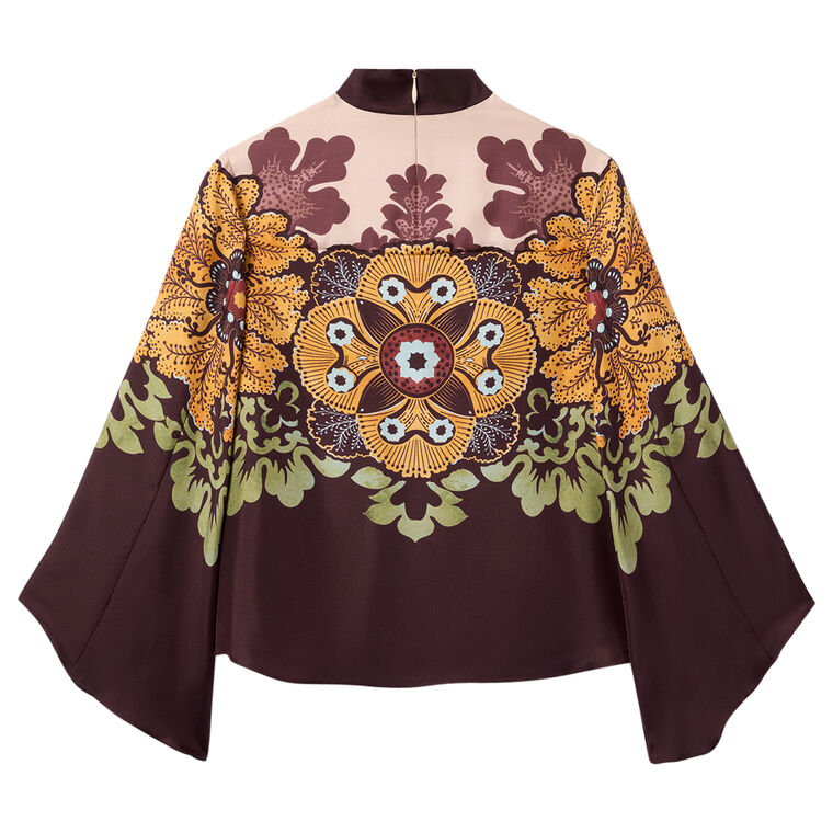 Make An Exit Bell-Sleeve High Neck Silk Top image number null